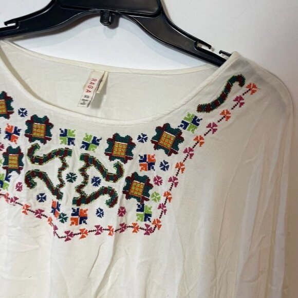 Anthro RAGA Sedona Tunic Flared Sleeve Boho Top XS White Embroidered Fringe - Picture 2 of 10